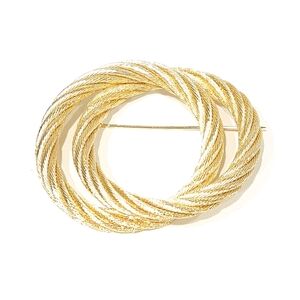 Vintage Dior Gold Tone Rope Double Circle Brooch Pin